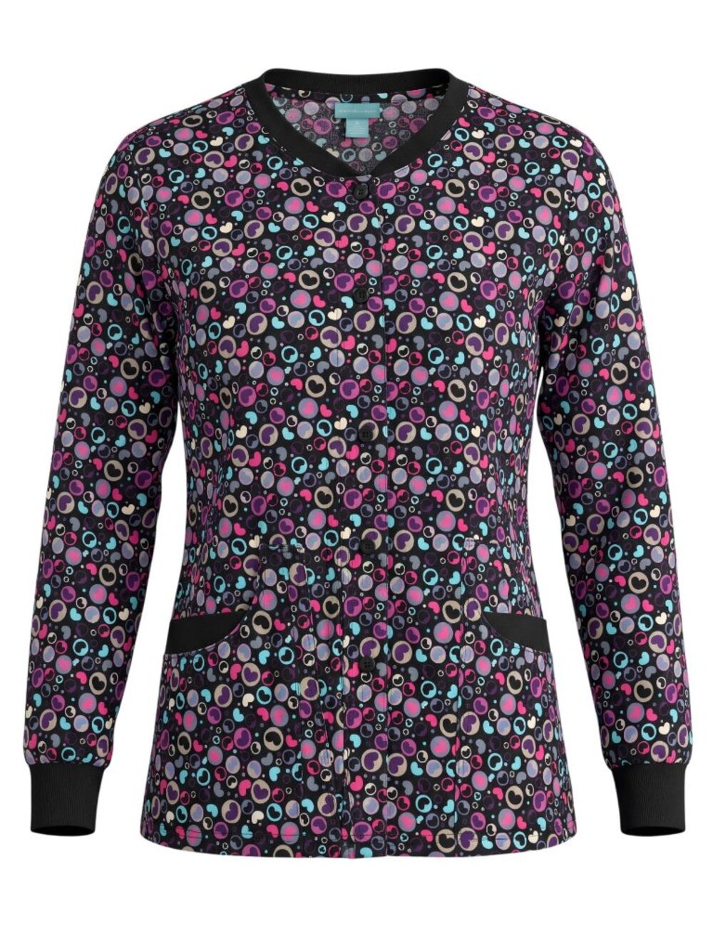 Crayola Threads Womens Multicolor Heart Print Button-Up Scrub Jacket L
